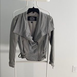 Faux grey leather and jersey fabric jacket
